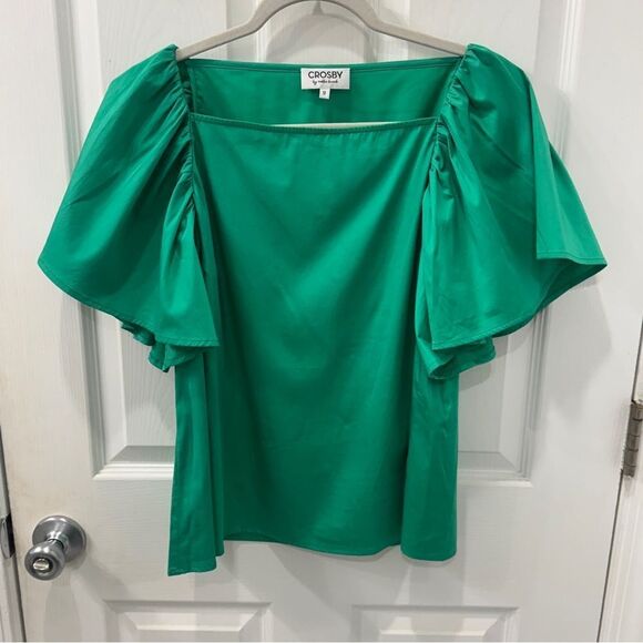CROSBY by Mollie Burch Green Ruched Ruffled Blouse- size medium - Picture 1 of 5